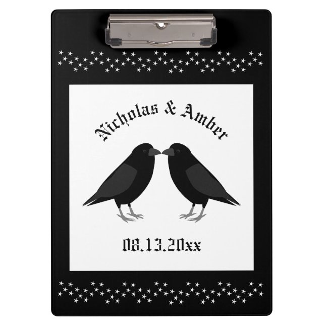 Gothic Wedding Kissing Ravens Custom Clipboard (Front)
