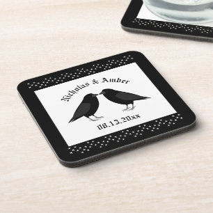 Gothic Wedding Kissing Ravens Custom Coaster