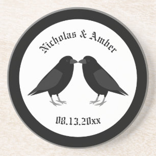 Gothic Wedding Kissing Ravens Custom Coaster