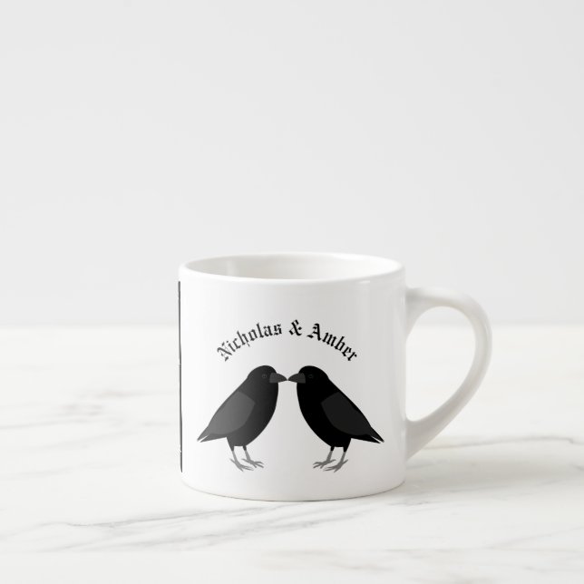 Gothic Wedding Kissing Ravens Custom Espresso Cup (Right)