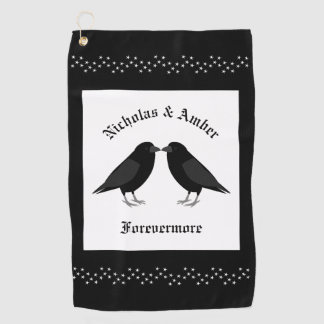Gothic Wedding Kissing Ravens Custom Golf Towel