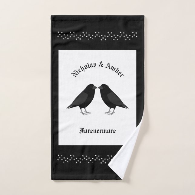 Gothic Wedding Kissing Ravens Custom Hand Towel (Hand Towel)