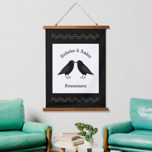 Gothic Wedding Kissing Ravens Custom Hanging Tapestry