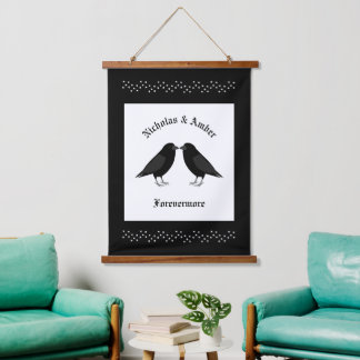 Gothic Wedding Kissing Ravens Custom Hanging Tapestry