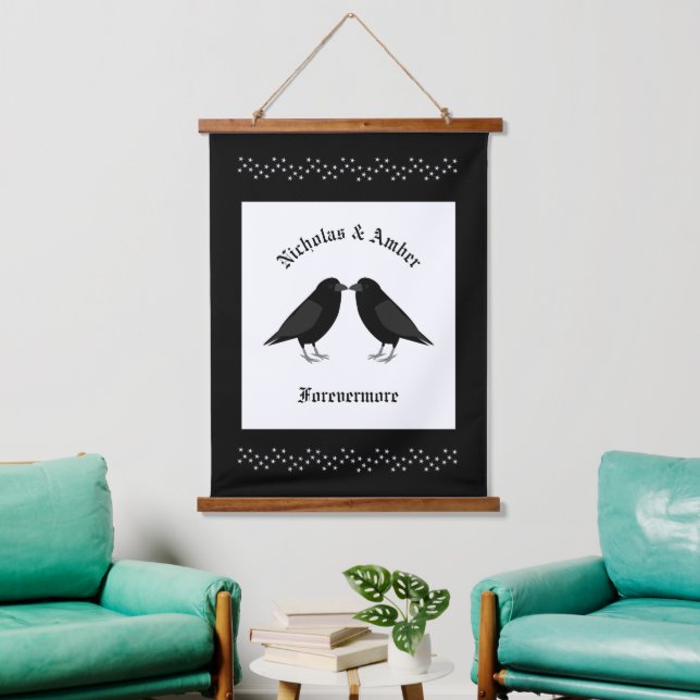 Gothic Wedding Kissing Ravens Custom Hanging Tapestry (Living Room)