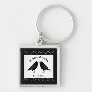 Gothic Wedding Kissing Ravens Custom Key Ring