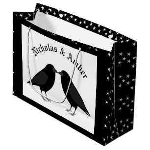 Gothic Wedding Kissing Ravens Custom Large Gift Bag