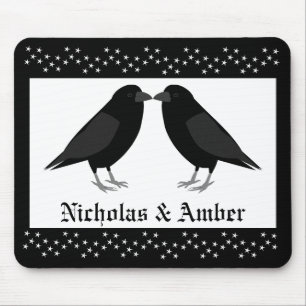 Gothic Wedding Kissing Ravens Custom Mouse Pad