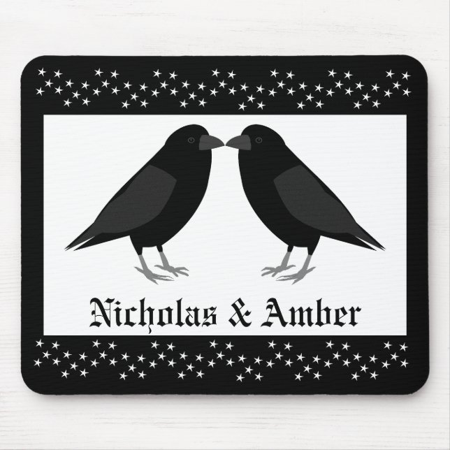 Gothic Wedding Kissing Ravens Custom Mouse Pad (Front)