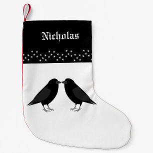 Gothic Wedding Kissing Ravens Custom Name Small Christmas Stocking