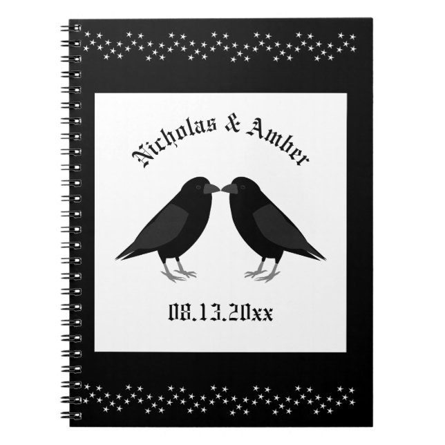 Gothic Wedding Kissing Ravens Custom Notebook (Front)