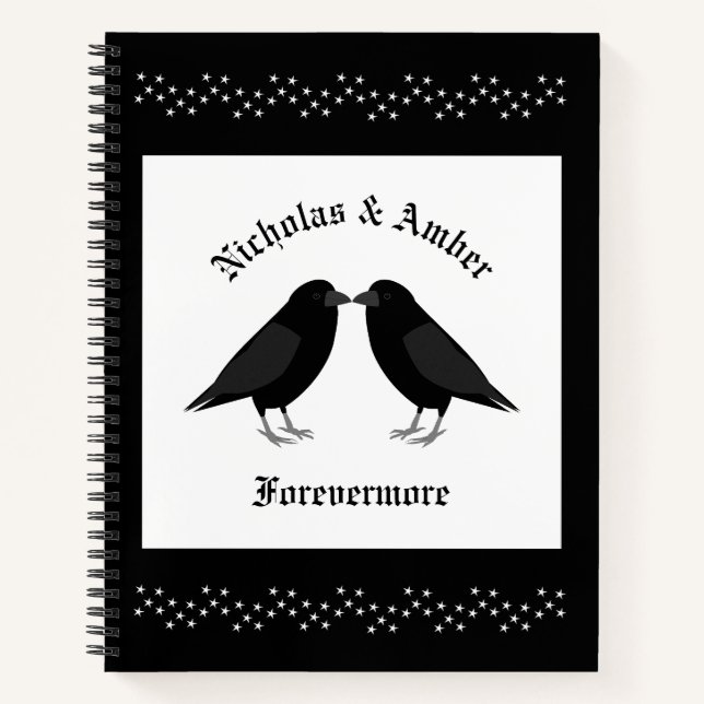 Gothic Wedding Kissing Ravens Custom Notebook (Front)