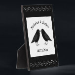 Gothic Wedding Kissing Ravens Custom Plaque<br><div class="desc">This awesome Wedding plaque features a digital art image of a pair of beautiful black ravens facing each other and looking like they are kissing. They are black with beady eyes and grey beaks and feet. There are also white stars on a black background above and below the birds. There...</div>