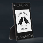 Gothic Wedding Kissing Ravens Custom Plaque<br><div class="desc">This awesome Wedding plaque features a digital art image of a pair of beautiful black ravens facing each other and looking like they are kissing. They are black with beady eyes and grey beaks and feet. There are also white stars on a black background above and below the birds. There...</div>