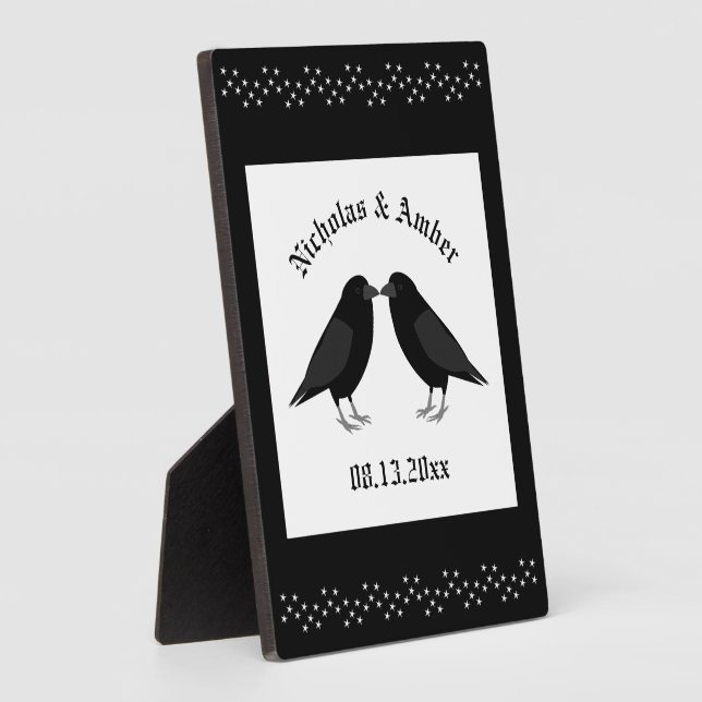 Gothic Wedding Kissing Ravens Custom Plaque (Side)
