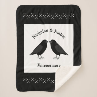 Gothic Wedding Kissing Ravens Custom Sherpa Blanket