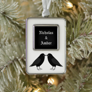 Gothic Wedding Kissing Ravens Custom Silver Plated Framed Ornament