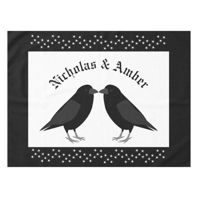 Gothic Wedding Kissing Ravens Custom Tablecloth (Front (Horizontal))