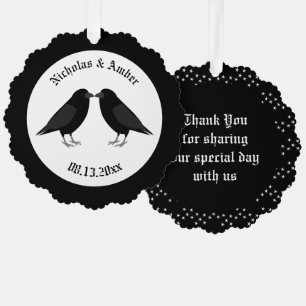 Gothic Wedding Kissing Ravens Custom Tree Decoration Card
