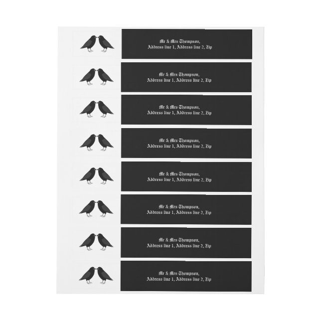 Gothic Wedding Kissing Ravens Custom Wraparound Address Label (Sheet)
