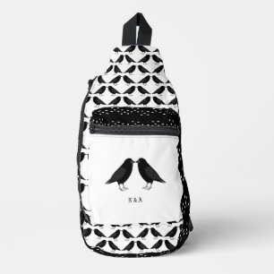 Gothic Wedding Kissing Ravens Monogrammed Sling Bag