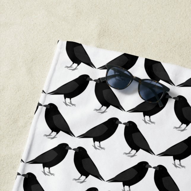 Gothic Wedding Kissing Ravens Patterned Beach Towel (In Situ)