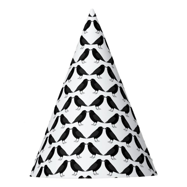 Gothic Wedding Kissing Ravens Patterned Party Hat (Front)