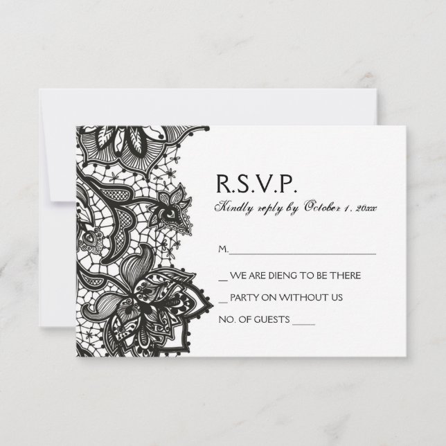 Gothic Wedding RSVP - Black Lace Pattern (Front)