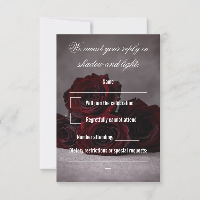 Gothic Wedding RSVP  Card | Dark Romantic (Front)