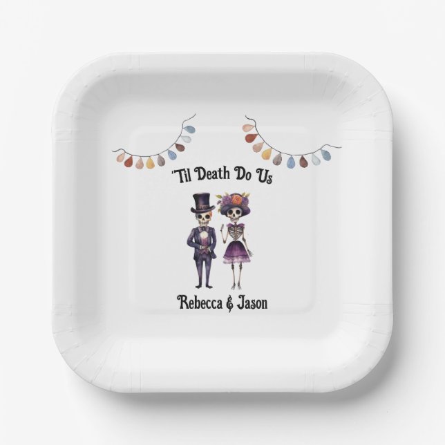 Gothic Wedding Skeletons Paper Plate (Front)