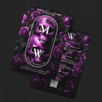 Gothic Wedding Skull Roses Dark Purple Monogram