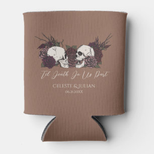 Gothic Wedding Skulls & Roses Tan Brown Can Cooler