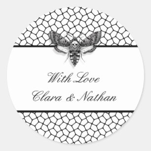 Gothic Wedding Sticker – Moth & Lace Black & White