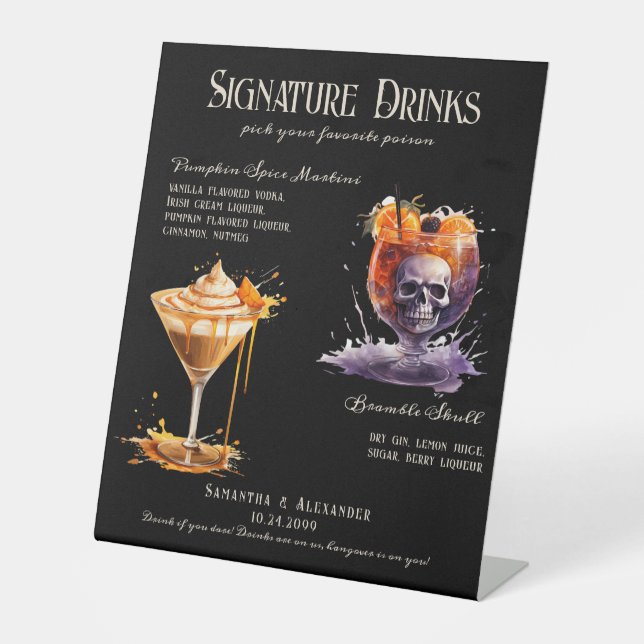 Gothic Wedding Whimsigoth 5 Signature Drinks Sign (Front)