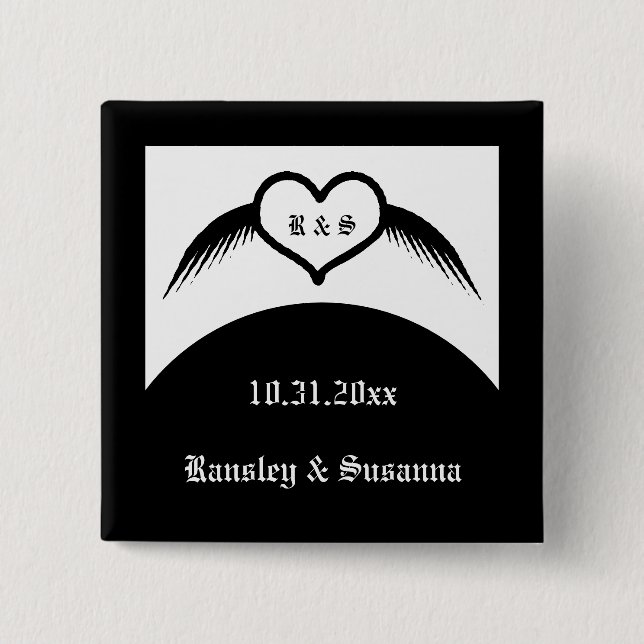 Gothic Wedding Winged Heart Custom Monogrammed 15 Cm Square Badge (Front)