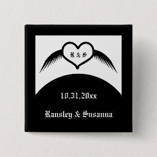 Gothic Wedding Winged Heart Custom Monogrammed 15 Cm Square Badge