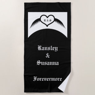 Gothic Wedding Winged Heart Custom Monogrammed Beach Towel