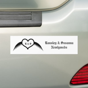 Gothic Wedding Winged Heart Custom Monogrammed Bumper Sticker