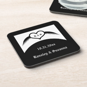 Gothic Wedding Winged Heart Custom Monogrammed Coaster
