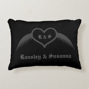 Gothic Wedding Winged Heart Custom Monogrammed Decorative Cushion