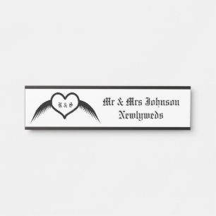 Gothic Wedding Winged Heart Custom Monogrammed Door Sign