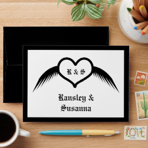 Gothic Wedding Winged Heart Custom Monogrammed Envelope
