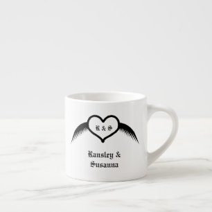 Gothic Wedding Winged Heart Custom Monogrammed Espresso Cup