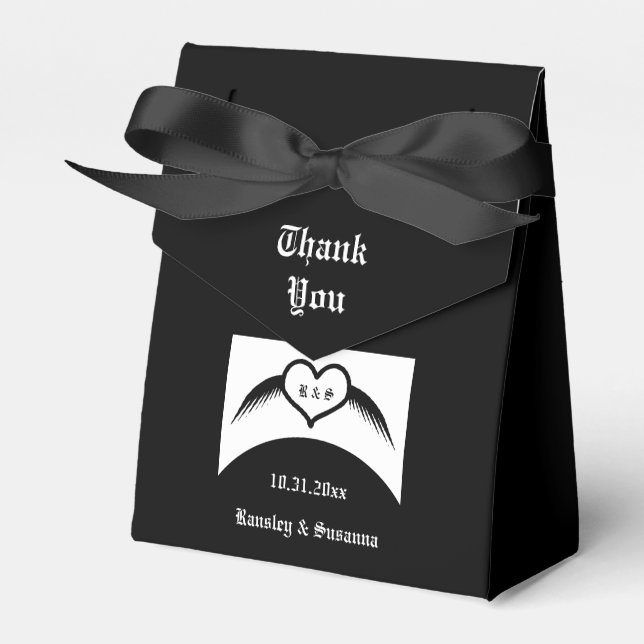 Gothic Wedding Winged Heart Custom Monogrammed Favour Box (Front Side)