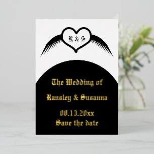 Gothic Wedding Winged Heart Custom Monogrammed Foil Holiday Card