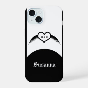 Gothic Wedding Winged Heart Custom Monogrammed iPhone 15 Case
