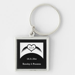 Gothic Wedding Winged Heart Custom Monogrammed Key Ring