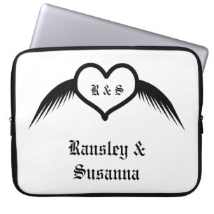 Gothic Wedding Winged Heart Custom Monogrammed Laptop Sleeve