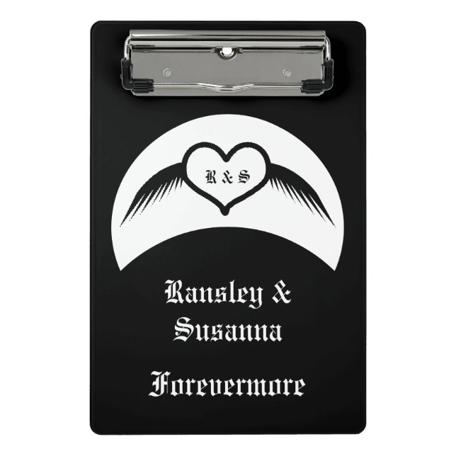 Gothic Wedding Winged Heart Custom Monogrammed Mini Clipboard (Front)