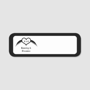 Gothic Wedding Winged Heart Custom Monogrammed Name Tag